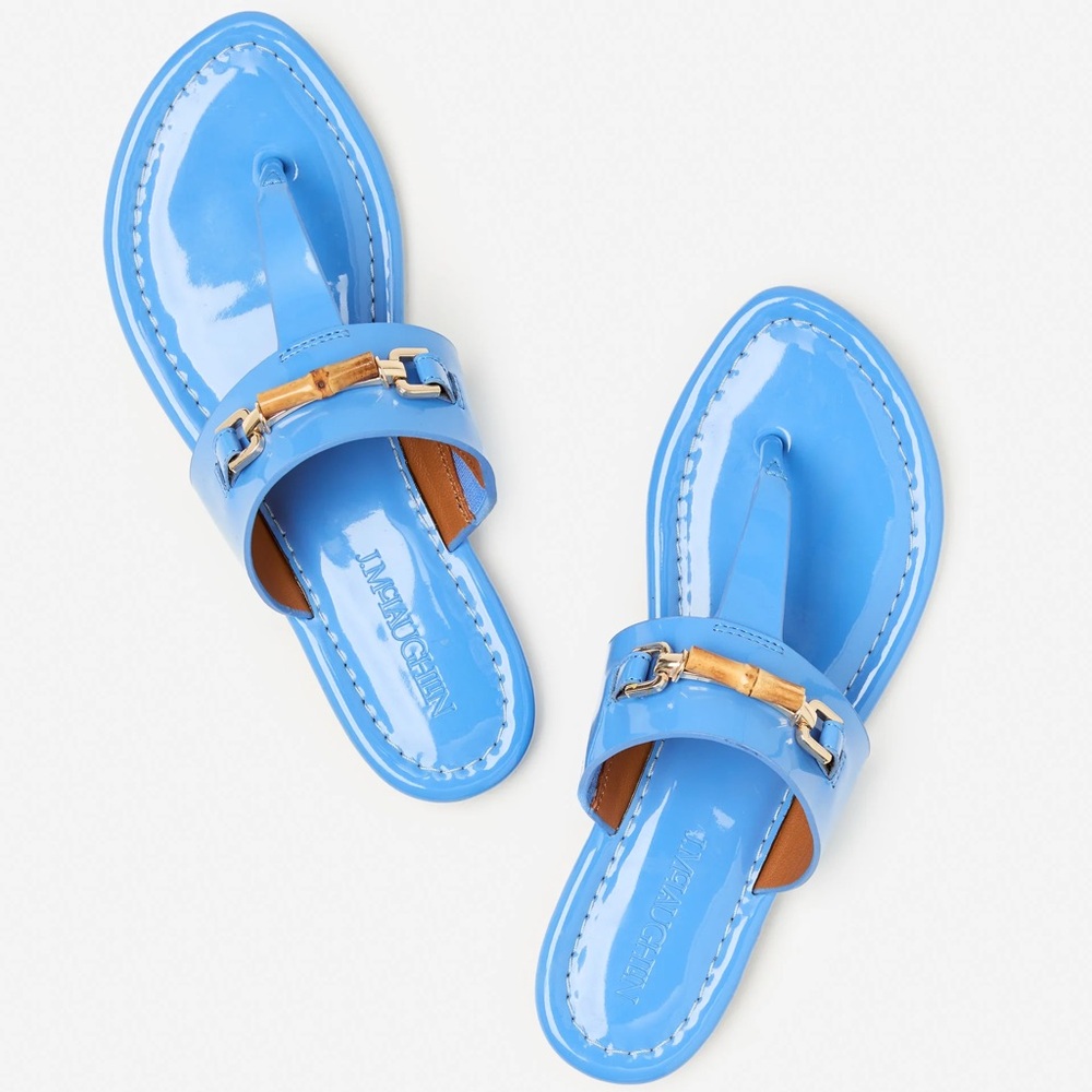 J.McLaughlin Marina Blue Solid Nora Patent Leather Sandals